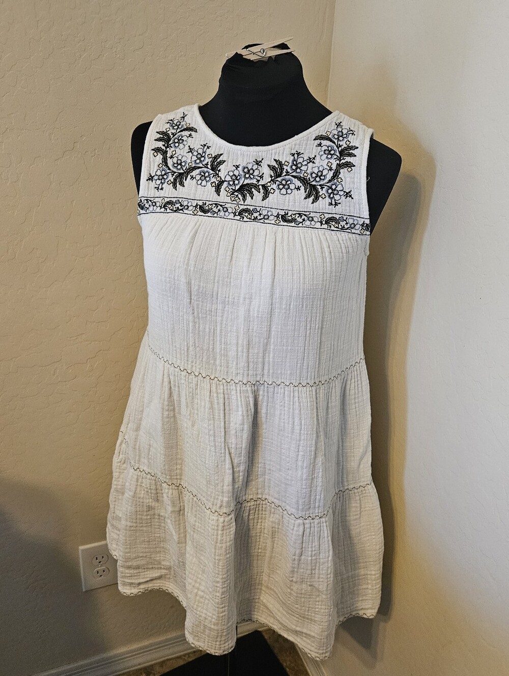 Max Studio Tunic Summer Boho Dress Lined White 100% Cotton Sz Small